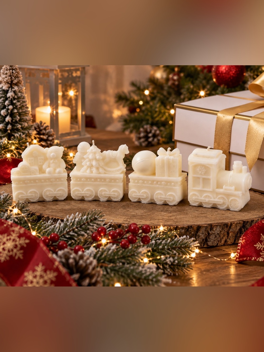 Handmade Christmas Train Soy Wax Candles - Cream Decorative Set